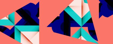 Birleştirilmiş açısal ve eğri şekilli soyut geometrik çizimler, pürüzsüz eğimli dinamik bileşimler ve kalın karşıtlıklar