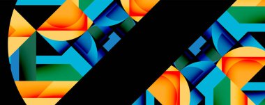 Birbirine kenetlenmiş dairesel ve açısal şekillerle soyut geometrik bileşim, pürüzsüz gradyanlar ve beyaz arkaplan üzerinde keskin karşıtlıklar