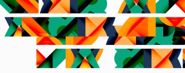 Daireler, yarı daireler, kareler ve yuvarlak üçgenler. Duvar kağıdı, afiş, arkaplan, kart, kitap illüstrasyonu, iniş sayfası için geometrik mozaik mozaik desen soyut arkaplan