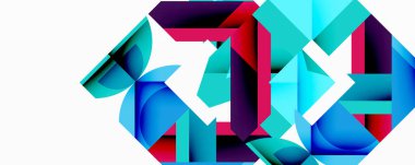 Daireler, yarı daireler, kareler ve yuvarlak üçgenler. Duvar kağıdı, afiş, arkaplan, kart, kitap illüstrasyonu, iniş sayfası için geometrik mozaik mozaik desen soyut arkaplan