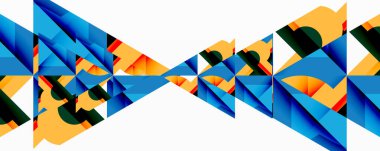 Daireler, yarı daireler, kareler ve yuvarlak üçgenler. Duvar kağıdı, afiş, arkaplan, kart, kitap illüstrasyonu, iniş sayfası için geometrik mozaik mozaik desen soyut arkaplan