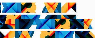 Daireler, yarı daireler, kareler ve yuvarlak üçgenler. Duvar kağıdı, afiş, arkaplan, kart, kitap illüstrasyonu, iniş sayfası için geometrik mozaik mozaik desen soyut arkaplan