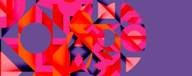 Daireler, yarı daireler, kareler ve yuvarlak üçgenler. Duvar kağıdı, afiş, arkaplan, kart, kitap illüstrasyonu, iniş sayfası için geometrik mozaik mozaik desen soyut arkaplan