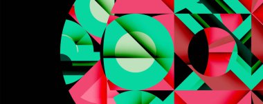 Daireler, yarı daireler, kareler ve yuvarlak üçgenler. Duvar kağıdı, afiş, arkaplan, kart, kitap illüstrasyonu, iniş sayfası için geometrik mozaik mozaik desen soyut arkaplan