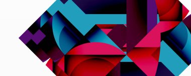 Birbirine kenetlenmiş dairesel ve açısal şekillerle soyut geometrik bileşim, pürüzsüz gradyanlar ve beyaz arkaplan üzerinde keskin karşıtlıklar