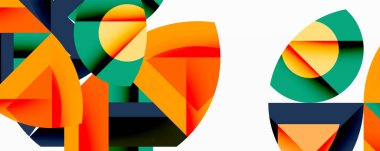 Daireler, yarı daireler, kareler ve yuvarlak üçgenler. Duvar kağıdı, afiş, arkaplan, kart, kitap illüstrasyonu, iniş sayfası için geometrik mozaik mozaik desen soyut arkaplan