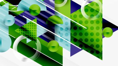 Üstüste binen Şeffaf Üçgenler ve Çemberlerle Modern Soyut Tasarım