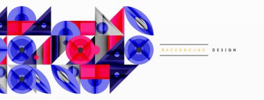 Kesişen şekiller, daireler, üçgenler ve gradyanlar ile geometrik soyut bileşim, canlı renkleri ve dinamik karşıtlıkları harmanlayarak modern, geleceksel bir görsel tasarım yaratmak için