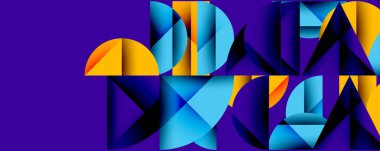 Çemberler ve üçgenlerin kesiştiği soyut geometrik desen. Yüksek kontrastlı kompozisyon derinlik yaratır ve dinamik, modern estetik