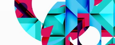 Daireler, yarı daireler, kareler ve yuvarlak üçgenler. Duvar kağıdı, afiş, arkaplan, kart, kitap illüstrasyonu, iniş sayfası için geometrik mozaik mozaik desen soyut arkaplan