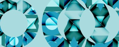 Daireler, yarı daireler, kareler ve yuvarlak üçgenler. Duvar kağıdı, afiş, arkaplan, kart, kitap illüstrasyonu, iniş sayfası için geometrik mozaik mozaik desen soyut arkaplan