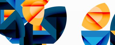 Daireler, yarı daireler, kareler ve yuvarlak üçgenler. Duvar kağıdı, afiş, arkaplan, kart, kitap illüstrasyonu, iniş sayfası için geometrik mozaik mozaik desen soyut arkaplan