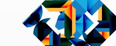 Daireler, yarı daireler, kareler ve yuvarlak üçgenler. Duvar kağıdı, afiş, arkaplan, kart, kitap illüstrasyonu, iniş sayfası için geometrik mozaik mozaik desen soyut arkaplan