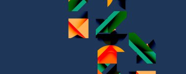 Daireler, yarı daireler, kareler ve yuvarlak üçgenler. Duvar kağıdı, afiş, arkaplan, kart, kitap illüstrasyonu, iniş sayfası için geometrik mozaik mozaik desen soyut arkaplan