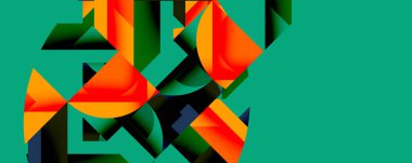 Daireler, yarı daireler, kareler ve yuvarlak üçgenler. Duvar kağıdı, afiş, arkaplan, kart, kitap illüstrasyonu, iniş sayfası için geometrik mozaik mozaik desen soyut arkaplan