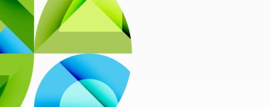 Birbirine kenetlenmiş dairesel ve açısal şekillerle soyut geometrik bileşim, pürüzsüz gradyanlar ve beyaz arkaplan üzerinde keskin karşıtlıklar