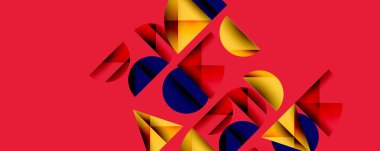 Çemberler ve üçgenlerin kesiştiği soyut geometrik desen. Yüksek kontrastlı kompozisyon derinlik yaratır ve dinamik, modern estetik