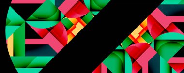 Birleştirilmiş açısal ve eğri şekilli soyut geometrik çizimler, pürüzsüz eğimli dinamik bileşimler ve kalın karşıtlıklar