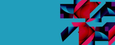 Birbirine kenetlenmiş dairesel ve açısal şekillerle soyut geometrik bileşim, pürüzsüz gradyanlar ve beyaz arkaplan üzerinde keskin karşıtlıklar