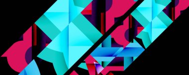 Daireler, yarı daireler, kareler ve yuvarlak üçgenler. Duvar kağıdı, afiş, arkaplan, kart, kitap illüstrasyonu, iniş sayfası için geometrik mozaik mozaik desen soyut arkaplan