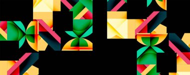 Birleştirilmiş açısal ve eğri şekilli soyut geometrik çizimler, pürüzsüz eğimli dinamik bileşimler ve kalın karşıtlıklar