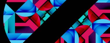 Daireler, yarı daireler, kareler ve yuvarlak üçgenler. Duvar kağıdı, afiş, arkaplan, kart, kitap illüstrasyonu, iniş sayfası için geometrik mozaik mozaik desen soyut arkaplan