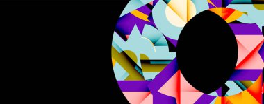 Birbirine kenetlenmiş dairesel ve açısal şekillerle soyut geometrik bileşim, pürüzsüz gradyanlar ve beyaz arkaplan üzerinde keskin karşıtlıklar