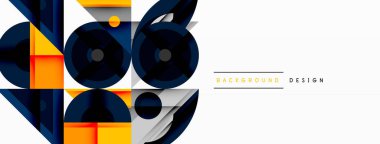 Kesişen şekiller, daireler, üçgenler ve gradyanlar ile geometrik soyut bileşim, canlı renkleri ve dinamik karşıtlıkları harmanlayarak modern, geleceksel bir görsel tasarım yaratmak için