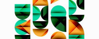 Çemberler ve üçgenlerin kesiştiği soyut geometrik desen. Yüksek kontrastlı kompozisyon derinlik yaratır ve dinamik, modern estetik