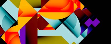 Birbirine kenetlenmiş dairesel ve açısal şekillerle soyut geometrik bileşim, pürüzsüz gradyanlar ve beyaz arkaplan üzerinde keskin karşıtlıklar