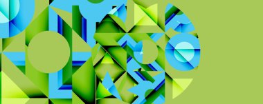 Birbirine kenetlenmiş dairesel ve açısal şekillerle soyut geometrik bileşim, pürüzsüz gradyanlar ve beyaz arkaplan üzerinde keskin karşıtlıklar