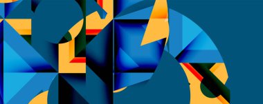 Daireler, yarı daireler, kareler ve yuvarlak üçgenler. Duvar kağıdı, afiş, arkaplan, kart, kitap illüstrasyonu, iniş sayfası için geometrik mozaik mozaik desen soyut arkaplan