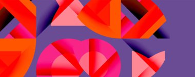 Daireler, yarı daireler, kareler ve yuvarlak üçgenler. Duvar kağıdı, afiş, arkaplan, kart, kitap illüstrasyonu, iniş sayfası için geometrik mozaik mozaik desen soyut arkaplan