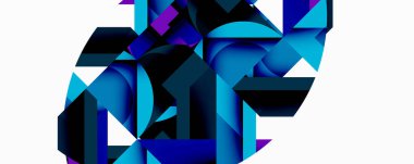 Daireler, yarı daireler, kareler ve yuvarlak üçgenler. Duvar kağıdı, afiş, arkaplan, kart, kitap illüstrasyonu, iniş sayfası için geometrik mozaik mozaik desen soyut arkaplan