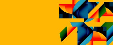 Birleştirilmiş açısal ve eğri şekilli soyut geometrik çizimler, pürüzsüz eğimli dinamik bileşimler ve kalın karşıtlıklar