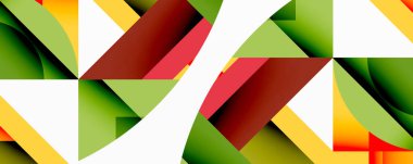 Daireler, yarı daireler, kareler ve yuvarlak üçgenler. Duvar kağıdı, afiş, arkaplan, kart, kitap illüstrasyonu, iniş sayfası için geometrik mozaik mozaik desen soyut arkaplan