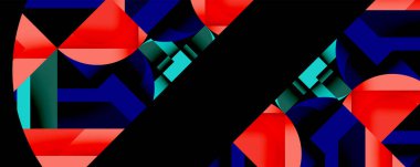 Birleştirilmiş açısal ve eğri şekilli soyut geometrik çizimler, pürüzsüz eğimli dinamik bileşimler ve kalın karşıtlıklar