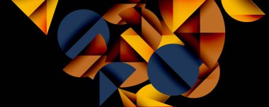 Çemberler ve üçgenlerin kesiştiği soyut geometrik desen. Yüksek kontrastlı kompozisyon derinlik yaratır ve dinamik, modern estetik
