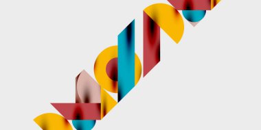 Dinamik geometrik bir kompozisyonda daireler, çizgiler ve üçgenler içeren modern soyut bir arkaplan. Tarz, teknoloji veya yaratıcı temalı tasarımlar için mükemmel.