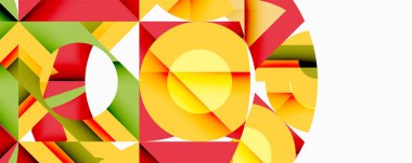 Daireler, yarı daireler, kareler ve yuvarlak üçgenler. Duvar kağıdı, afiş, arkaplan, kart, kitap illüstrasyonu, iniş sayfası için geometrik mozaik mozaik desen soyut arkaplan