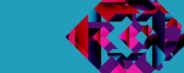 Birbirine kenetlenmiş dairesel ve açısal şekillerle soyut geometrik bileşim, pürüzsüz gradyanlar ve beyaz arkaplan üzerinde keskin karşıtlıklar