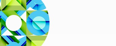 Birbirine kenetlenmiş dairesel ve açısal şekillerle soyut geometrik bileşim, pürüzsüz gradyanlar ve beyaz arkaplan üzerinde keskin karşıtlıklar