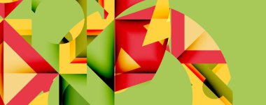 Daireler, yarı daireler, kareler ve yuvarlak üçgenler. Duvar kağıdı, afiş, arkaplan, kart, kitap illüstrasyonu, iniş sayfası için geometrik mozaik mozaik desen soyut arkaplan