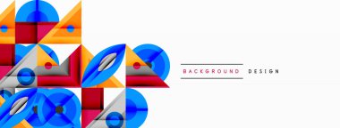 Kesişen şekiller, daireler, üçgenler ve gradyanlar ile geometrik soyut bileşim, canlı renkleri ve dinamik karşıtlıkları harmanlayarak modern, geleceksel bir görsel tasarım yaratmak için