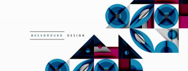 Kesişen şekiller, daireler, üçgenler ve gradyanlar ile geometrik soyut bileşim, canlı renkleri ve dinamik karşıtlıkları harmanlayarak modern, geleceksel bir görsel tasarım yaratmak için