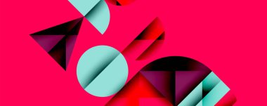 Çemberler ve üçgenlerin kesiştiği soyut geometrik desen. Yüksek kontrastlı kompozisyon derinlik yaratır ve dinamik, modern estetik