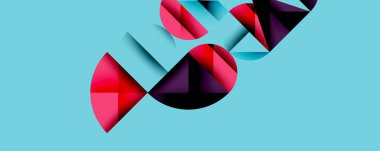 Çemberler ve üçgenlerin kesiştiği soyut geometrik desen. Yüksek kontrastlı kompozisyon derinlik yaratır ve dinamik, modern estetik