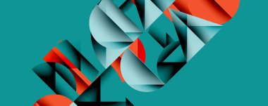 Çemberler ve üçgenlerin kesiştiği soyut geometrik desen. Yüksek kontrastlı kompozisyon derinlik yaratır ve dinamik, modern estetik