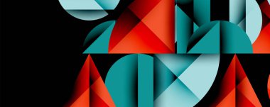 Çemberler ve üçgenlerin kesiştiği soyut geometrik desen. Yüksek kontrastlı kompozisyon derinlik yaratır ve dinamik, modern estetik