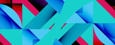 Daireler, yarı daireler, kareler ve yuvarlak üçgenler. Duvar kağıdı, afiş, arkaplan, kart, kitap illüstrasyonu, iniş sayfası için geometrik mozaik mozaik desen soyut arkaplan